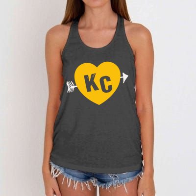 Kc Red & Yellow Heart & Arrow Kc Kansas City 2 Letter Kc Red Women's Knotted Racerback Tank