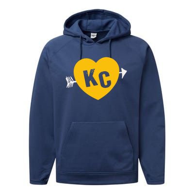 Kc Red & Yellow Heart & Arrow Kc Kansas City 2 Letter Kc Red Performance Fleece Hoodie