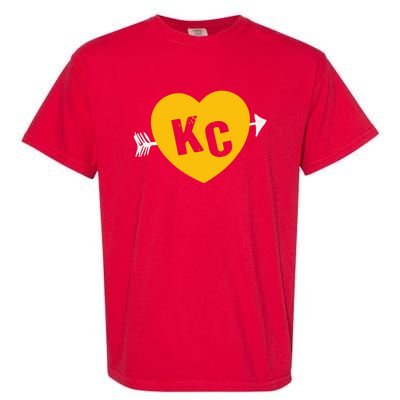 Kc Red & Yellow Heart & Arrow Kc Kansas City 2 Letter Kc Red Garment-Dyed Heavyweight T-Shirt