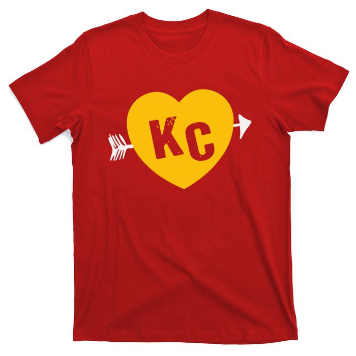 Kc Red & Yellow Heart & Arrow Kc Kansas City 2 Letter Kc Red T-Shirt