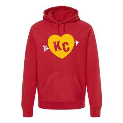 Kc Red & Yellow Heart & Arrow Kc Kansas City 2 Letter Kc Red Premium Hoodie