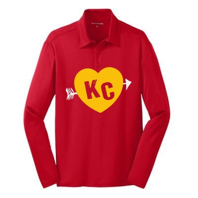 Kc Red & Yellow Heart & Arrow Kc Kansas City 2 Letter Kc Red Silk Touch Performance Long Sleeve Polo