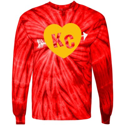 Kc Red & Yellow Heart & Arrow Kc Kansas City 2 Letter Kc Red Tie-Dye Long Sleeve Shirt