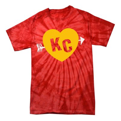 Kc Red & Yellow Heart & Arrow Kc Kansas City 2 Letter Kc Red Tie-Dye T-Shirt