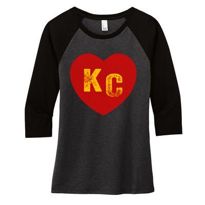 KC Red & Yellow Heart Kansas City Red/yellow heart kc red kc Women's Tri-Blend 3/4-Sleeve Raglan Shirt