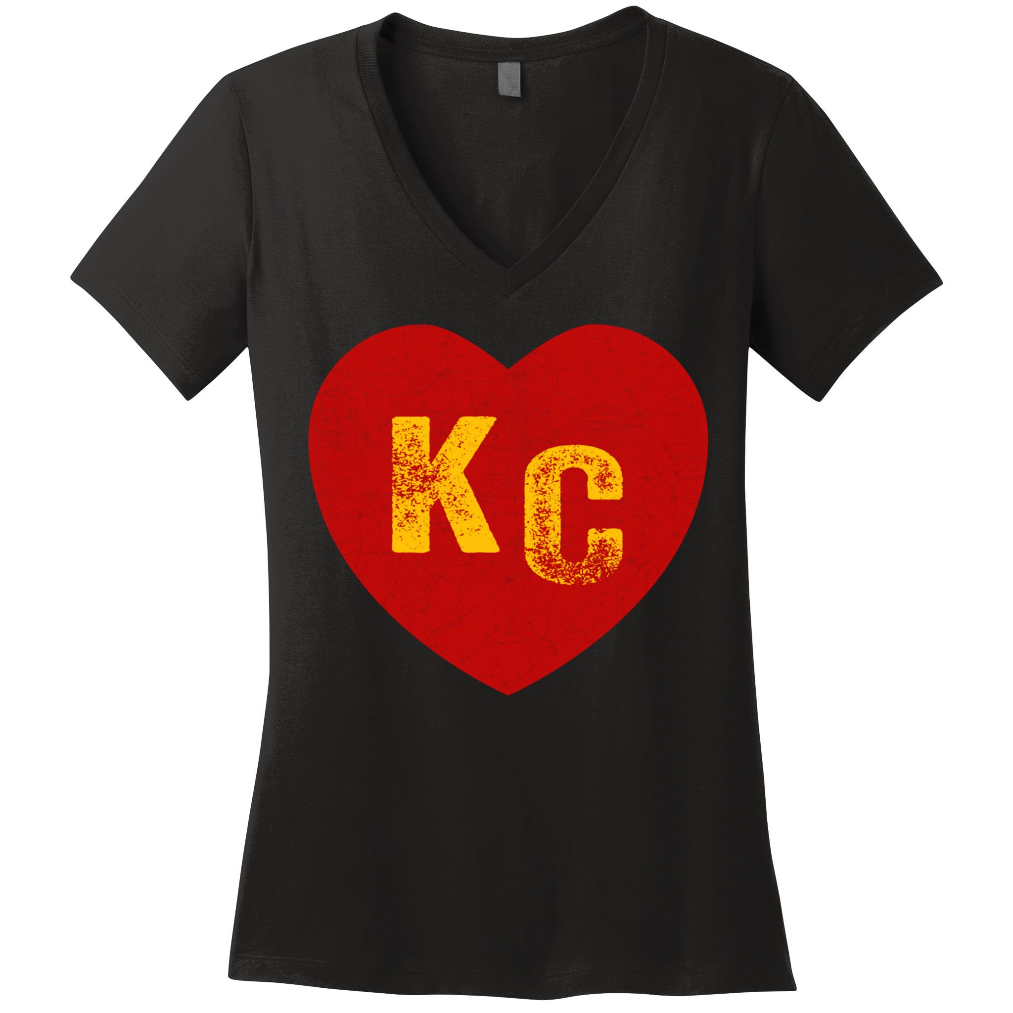 KC Red & Yellow Heart Kansas City Red/yellow heart kc red kc Women's V-Neck T-Shirt