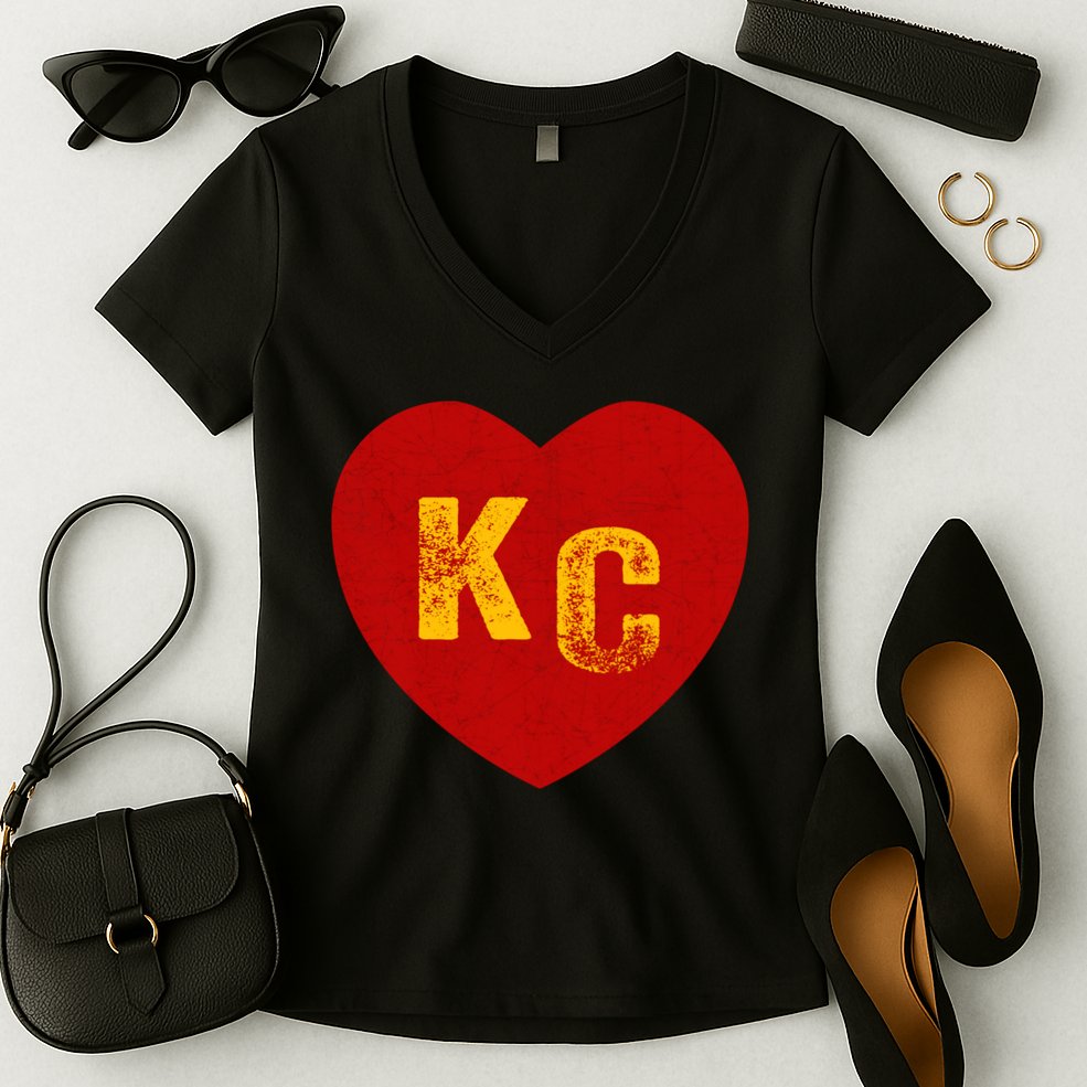 KC Red & Yellow Heart Kansas City Red/yellow heart kc red kc Women's V-Neck T-Shirt