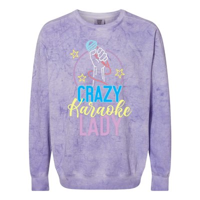 Karaoke Singer 80s Retro Crazy Karaoke Lady Colorblast Crewneck Sweatshirt