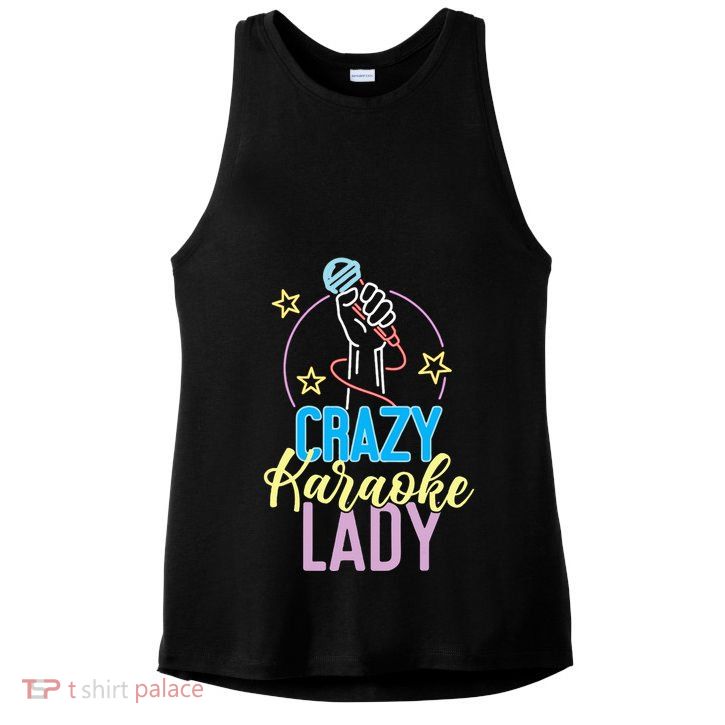 Karaoke Singer 80s Retro Crazy Karaoke Lady Ladies PosiCharge Tri-Blend Wicking Tank