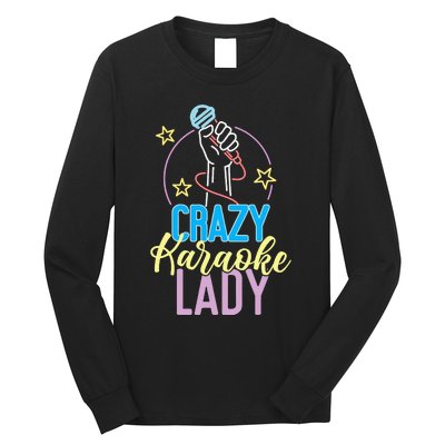 Karaoke Singer 80s Retro Crazy Karaoke Lady Long Sleeve Shirt