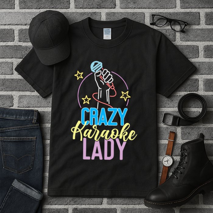 Karaoke Singer 80s Retro Crazy Karaoke Lady Tall T-Shirt