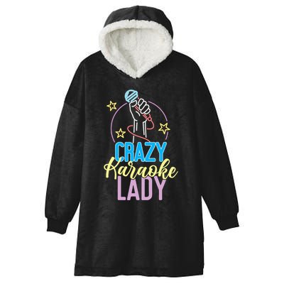 Karaoke Singer 80s Retro Crazy Karaoke Lady Hooded Wearable Blanket