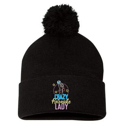 Karaoke Singer 80s Retro Crazy Karaoke Lady Pom Pom 12in Knit Beanie