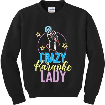Karaoke Singer 80s Retro Crazy Karaoke Lady Kids Sweatshirt