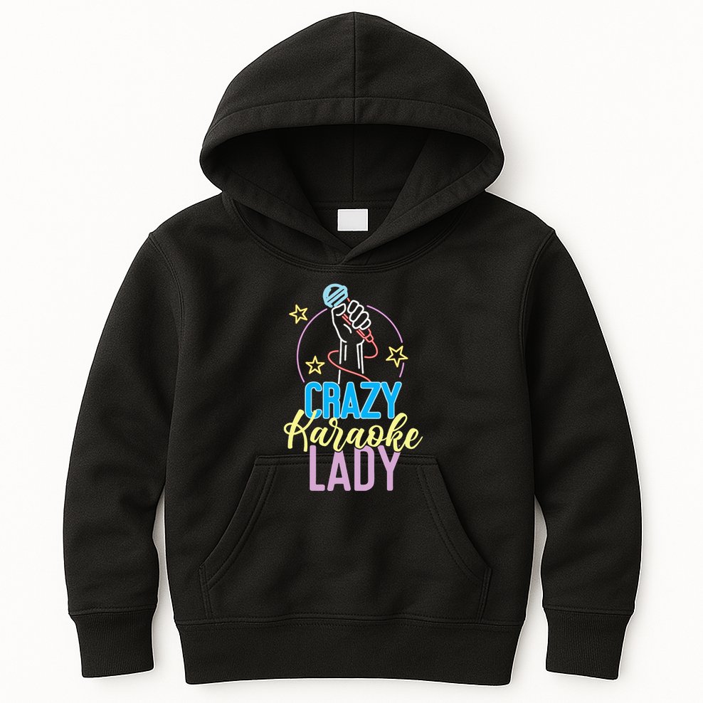 Karaoke Singer 80s Retro Crazy Karaoke Lady Kids Hoodie