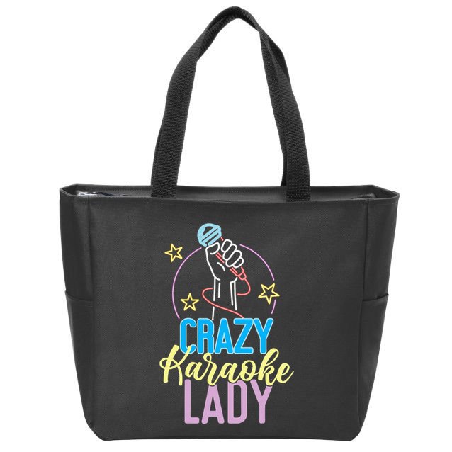Karaoke Singer 80s Retro Crazy Karaoke Lady Zip Tote Bag