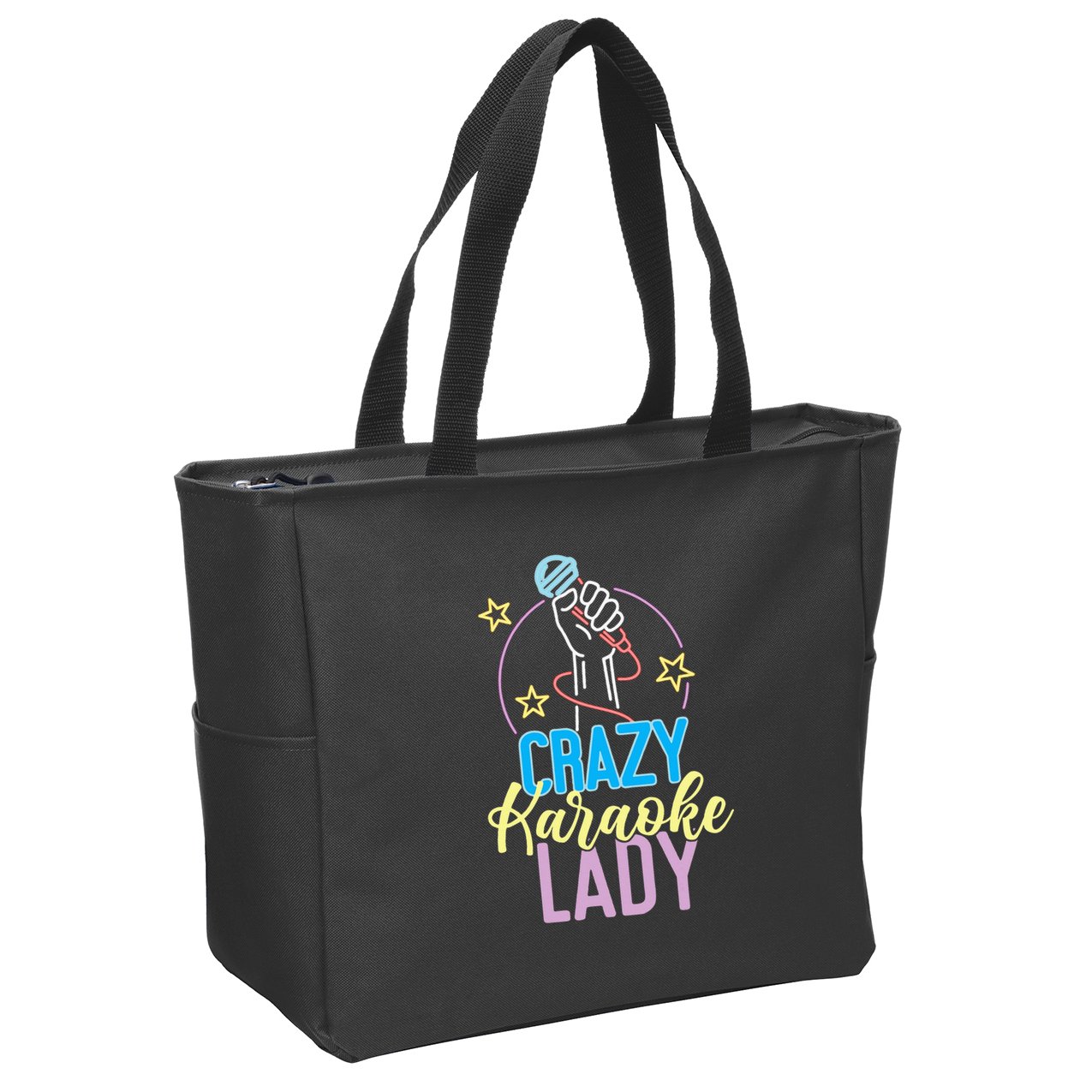 Karaoke Singer 80s Retro Crazy Karaoke Lady Zip Tote Bag