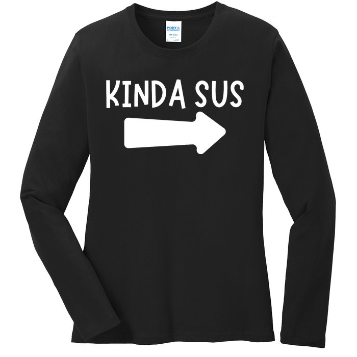 Kinda Sus Arrow Gaming Meme Matching Halloween Costume Ladies Long Sleeve Shirt