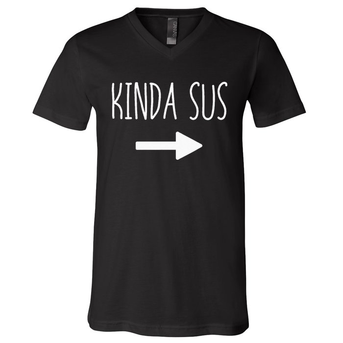 Kinda Sus Arrow Gaming Meme Matching Halloween Costume Funny V-Neck T-Shirt