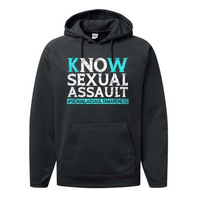 Know Sexual Assault Awareness Stop The Violence Teal Ribbon Performance Fleece Hoodie