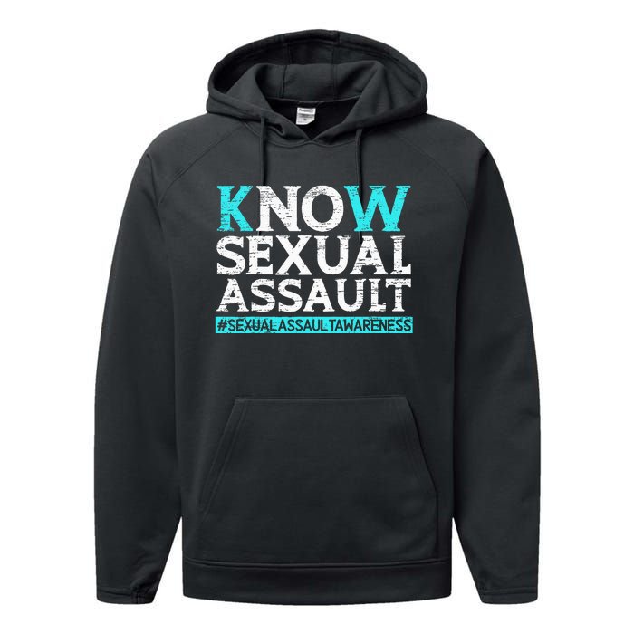 Know Sexual Assault Awareness Stop The Violence Teal Ribbon Performance Fleece Hoodie