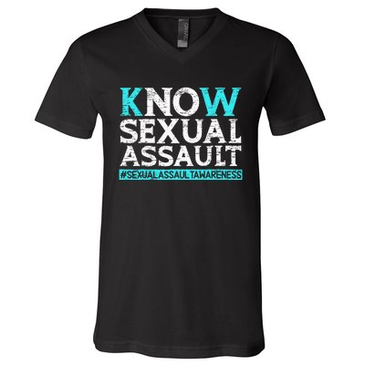 Know Sexual Assault Awareness Stop The Violence Teal Ribbon V-Neck T-Shirt