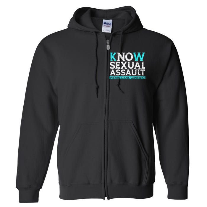 Know Sexual Assault Awareness Stop The Violence Teal Ribbon Full Zip Hoodie