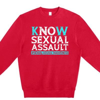 Know Sexual Assault Awareness Stop The Violence Teal Ribbon Premium Crewneck Sweatshirt