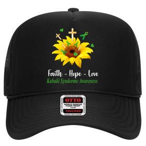 Kabuki Syndrome Awareness Faith Hope Love Sunflower High Crown Mesh Back Trucker Hat