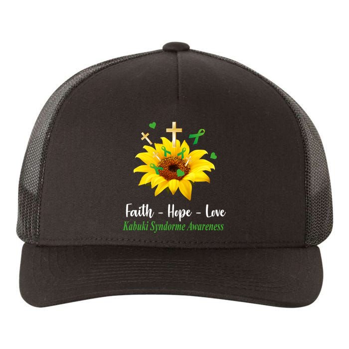 Kabuki Syndrome Awareness Faith Hope Love Sunflower Yupoong Adult 5-Panel Trucker Hat