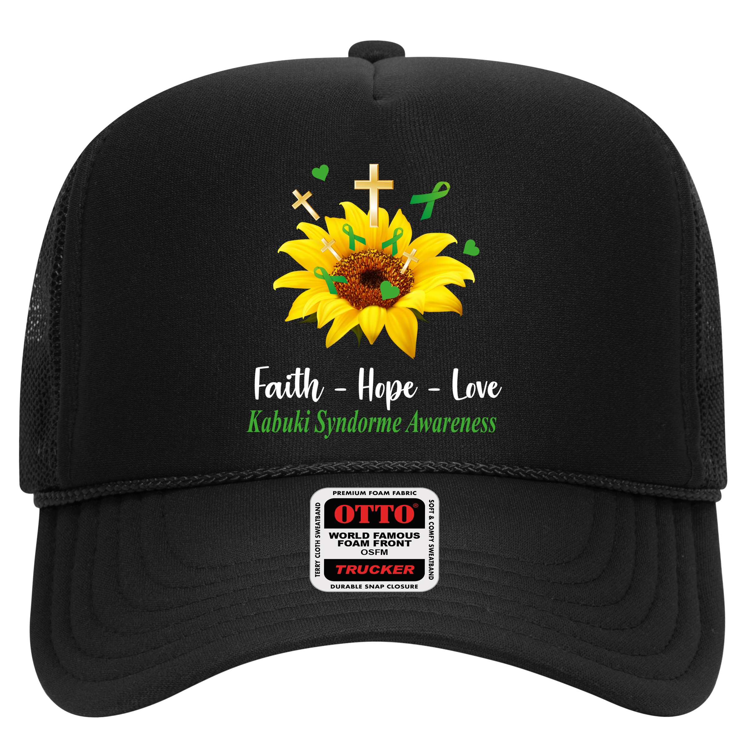 Kabuki Syndrome Awareness Faith Hope Love Sunflower Hat
