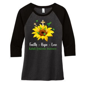 Kabuki Syndrome Awareness Faith Hope Love Sunflower Women's Tri-Blend 3/4-Sleeve Raglan Shirt