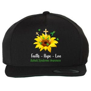 Kabuki Syndrome Awareness Faith Hope Love Sunflower Wool Snapback Cap