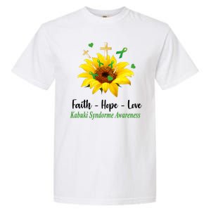 Kabuki Syndrome Awareness Faith Hope Love Sunflower Garment-Dyed Heavyweight T-Shirt