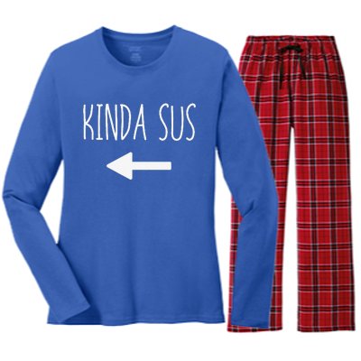 Kinda Sus Arrow Gaming Meme Matching Halloween Costume Funny Women's Long Sleeve Flannel Pajama Set 