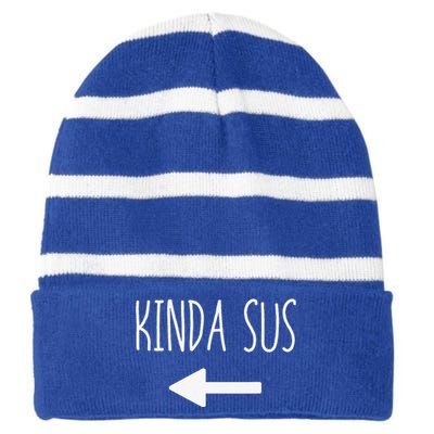 Kinda Sus Arrow Gaming Meme Matching Halloween Costume Funny Striped Beanie with Solid Band