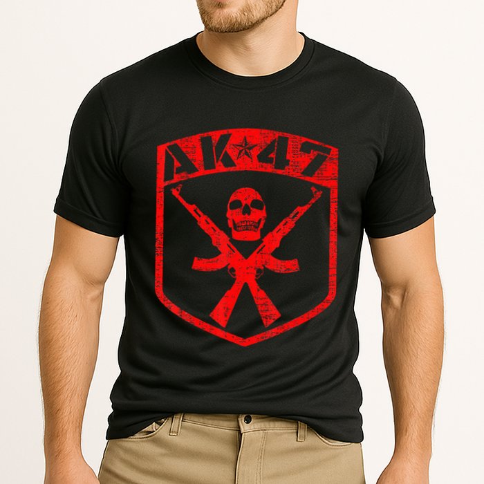 Kalashnikov Skull Ak47 Assault Rifle Gun Cooling Performance Crew T-Shirt