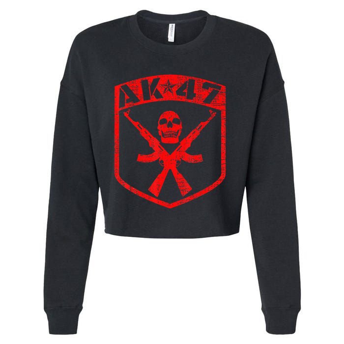 Kalashnikov Skull Ak47 Assault Rifle Gun Cropped Pullover Crew