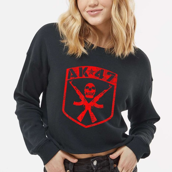 Kalashnikov Skull Ak47 Assault Rifle Gun Cropped Pullover Crew