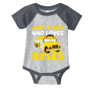 Kids School Bus Costume Just A Boy Who Loves Buses Infant Baby Jersey Bodysuit