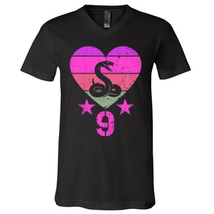 Kids Snake Birthday 9 Year Old Boy Girl Snake 9th Birthday V-Neck T-Shirt