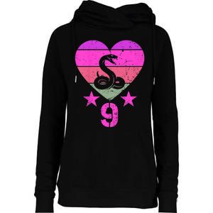 Kids Snake Birthday 9 Year Old Boy Girl Snake 9th Birthday Womens Funnel Neck Pullover Hood