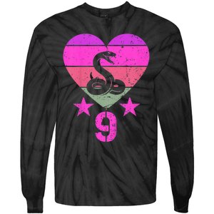 Kids Snake Birthday 9 Year Old Boy Girl Snake 9th Birthday Tie-Dye Long Sleeve Shirt