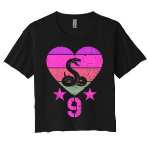 Kids Snake Birthday 9 Year Old Boy Girl Snake 9th Birthday Women's Crop Top Tee