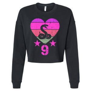 Kids Snake Birthday 9 Year Old Boy Girl Snake 9th Birthday Cropped Pullover Crew