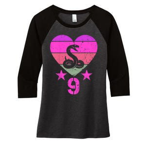 Kids Snake Birthday 9 Year Old Boy Girl Snake 9th Birthday Women's Tri-Blend 3/4-Sleeve Raglan Shirt