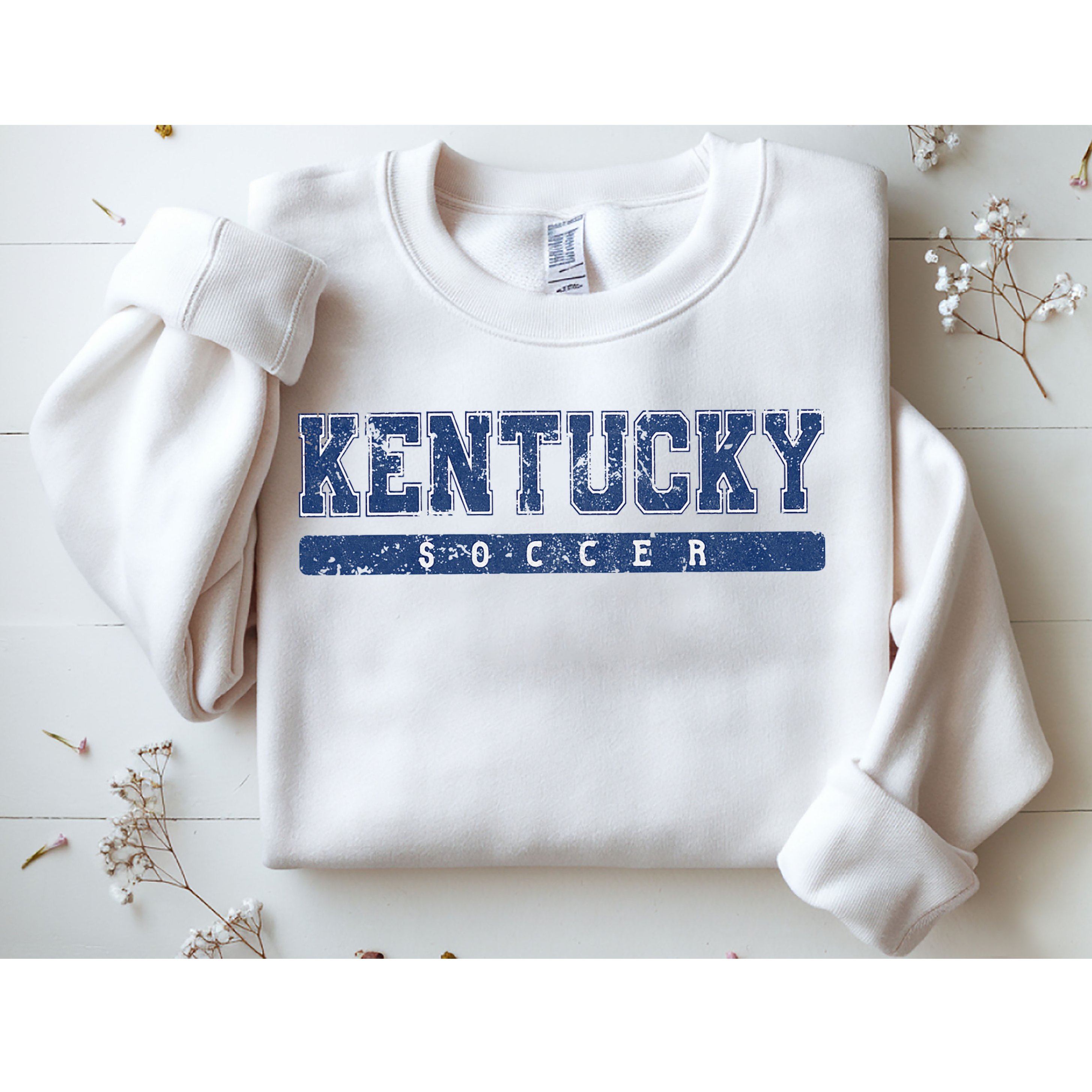 Kentucky Soccer Blue Vintage Text Sweatshirt