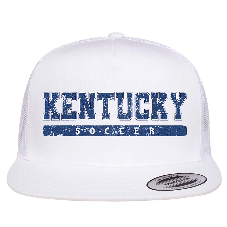 Kentucky Soccer Blue Vintage Text Flat Bill Trucker Hat
