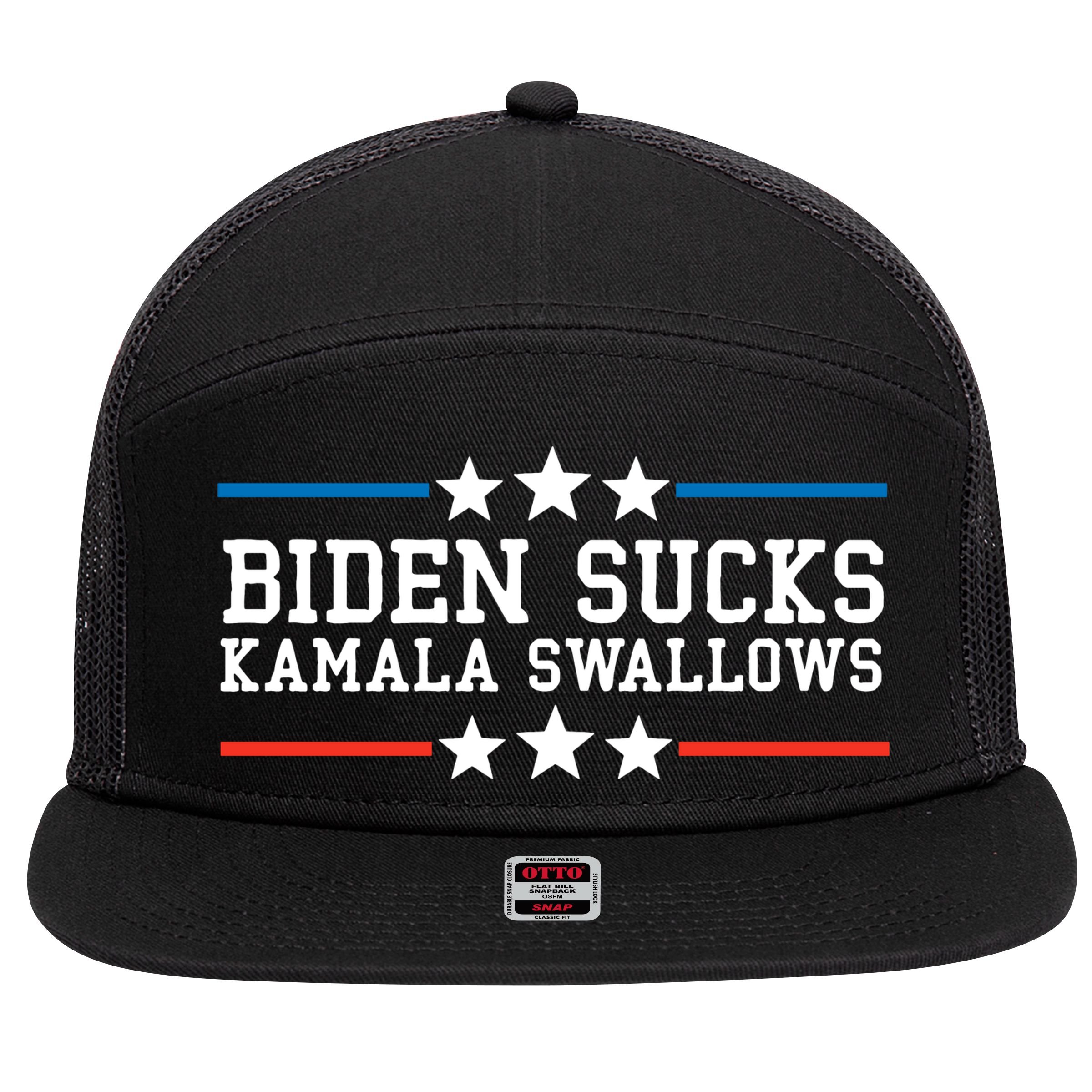 Kamala Swallows Biden Sucks 7 Panel Mesh Trucker Snapback Hat