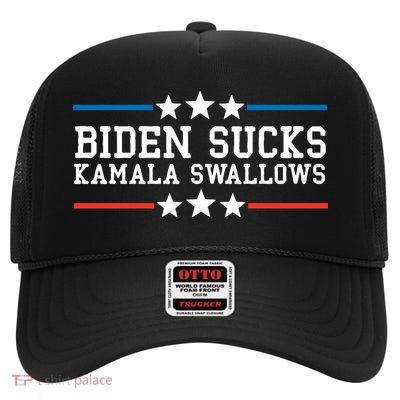 Kamala Swallows Biden Sucks High Crown Mesh Back Trucker Hat